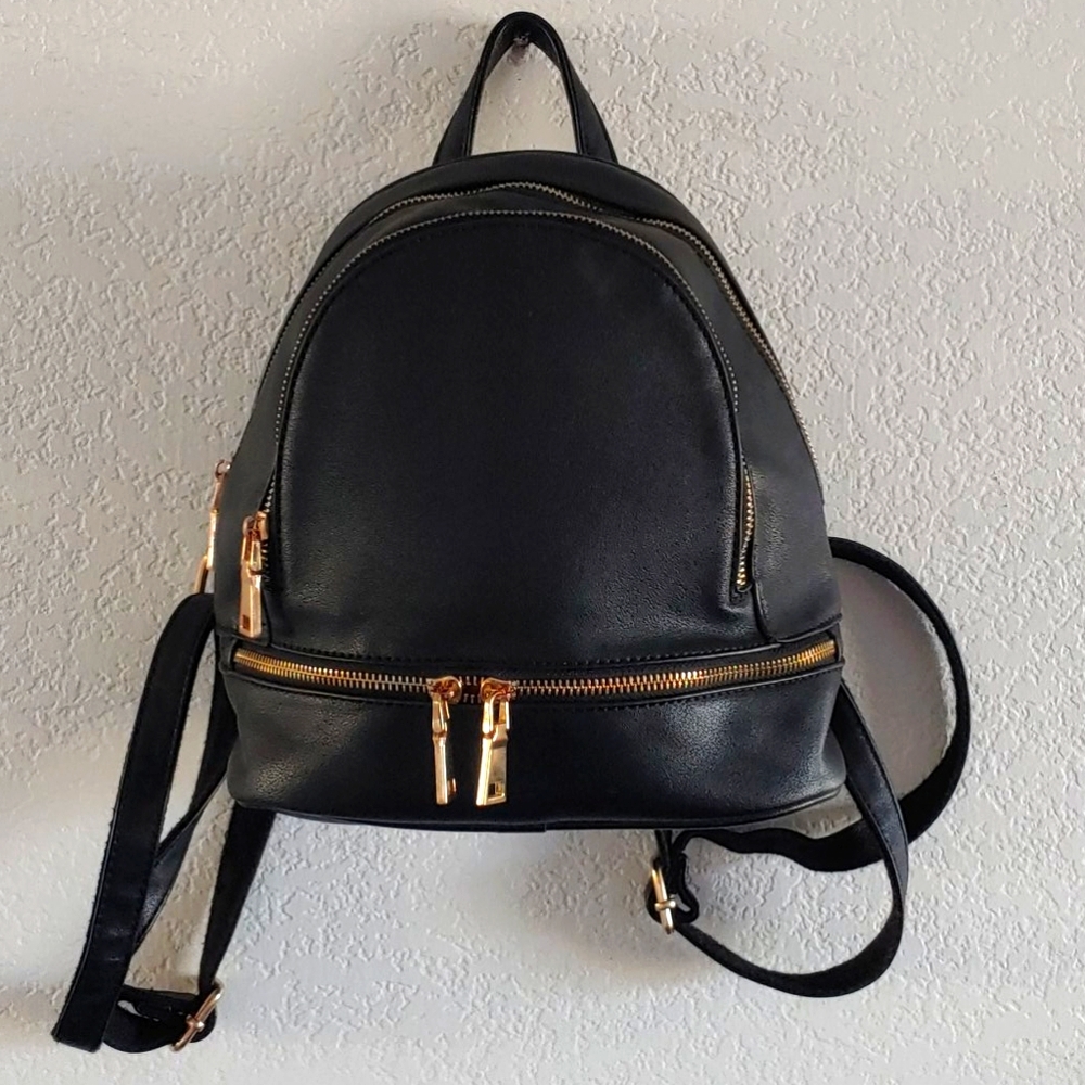 Black Mini Backback with Gold Hardware